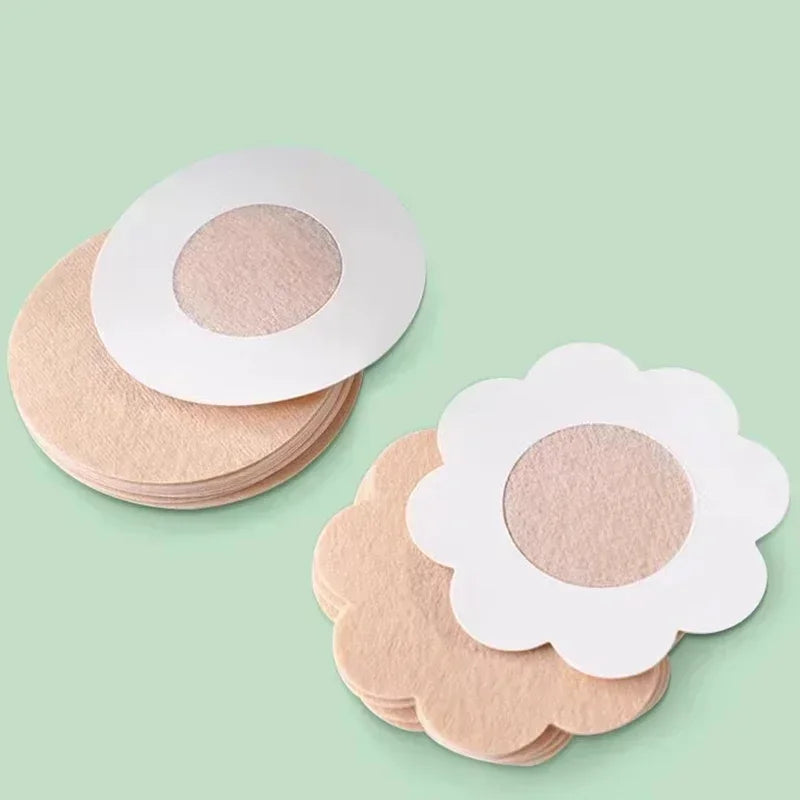 200 PCS Set Round/Flower Type Nipple Sticker Disposable Invisible Chest Sticker Non-Woven Bra Breast Patch Bra-Less Pasties Pad Nipple Cover Sticker Women's Underwear Accessory Sets