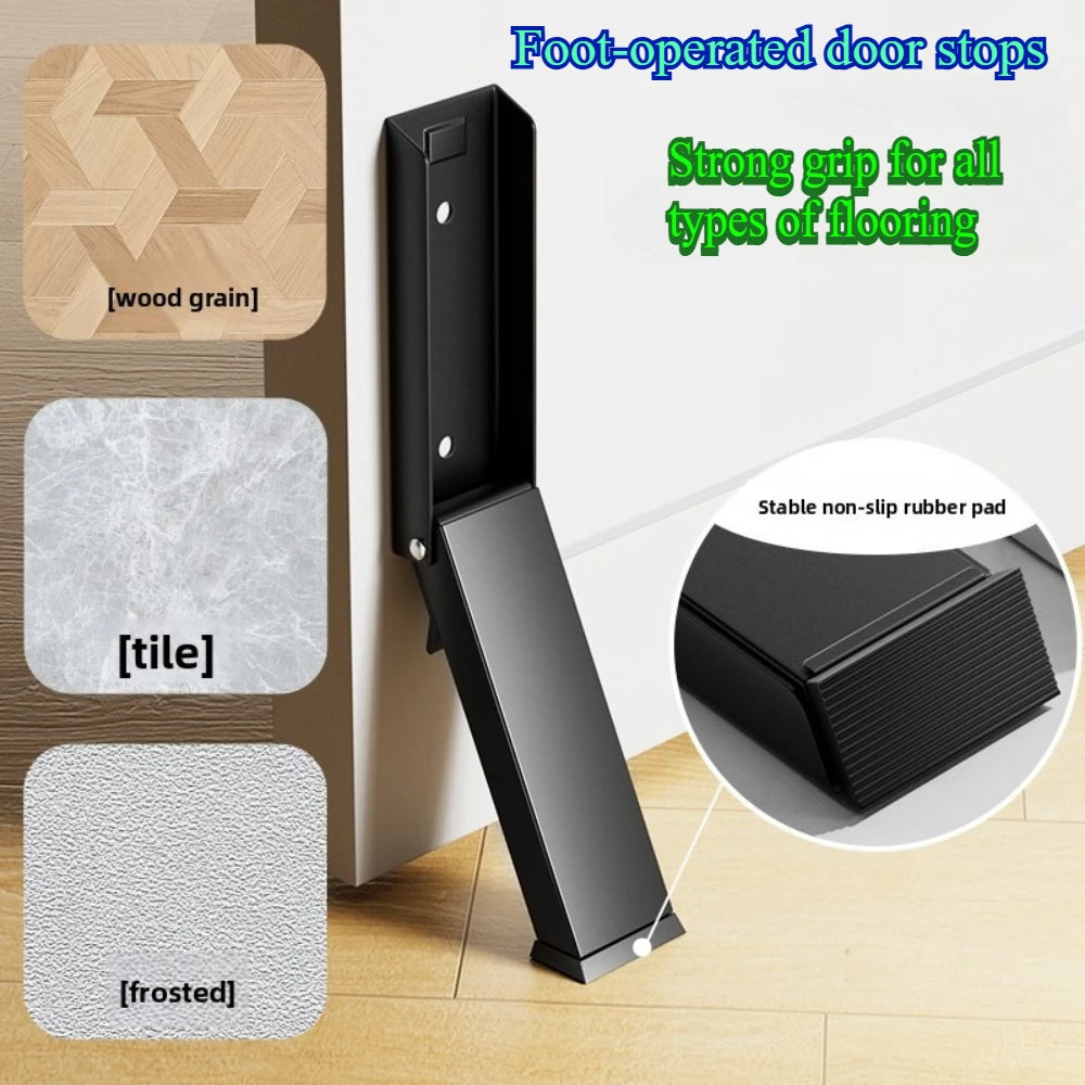 NEW Arrivals Silver/Black Color Heavy Duty Door Jammer Stopper Door Stops Metal Windproof Anti Collision Safety Gate Blocker Sturdy Gaps Protector Home Offices Hotels Security Supplies
