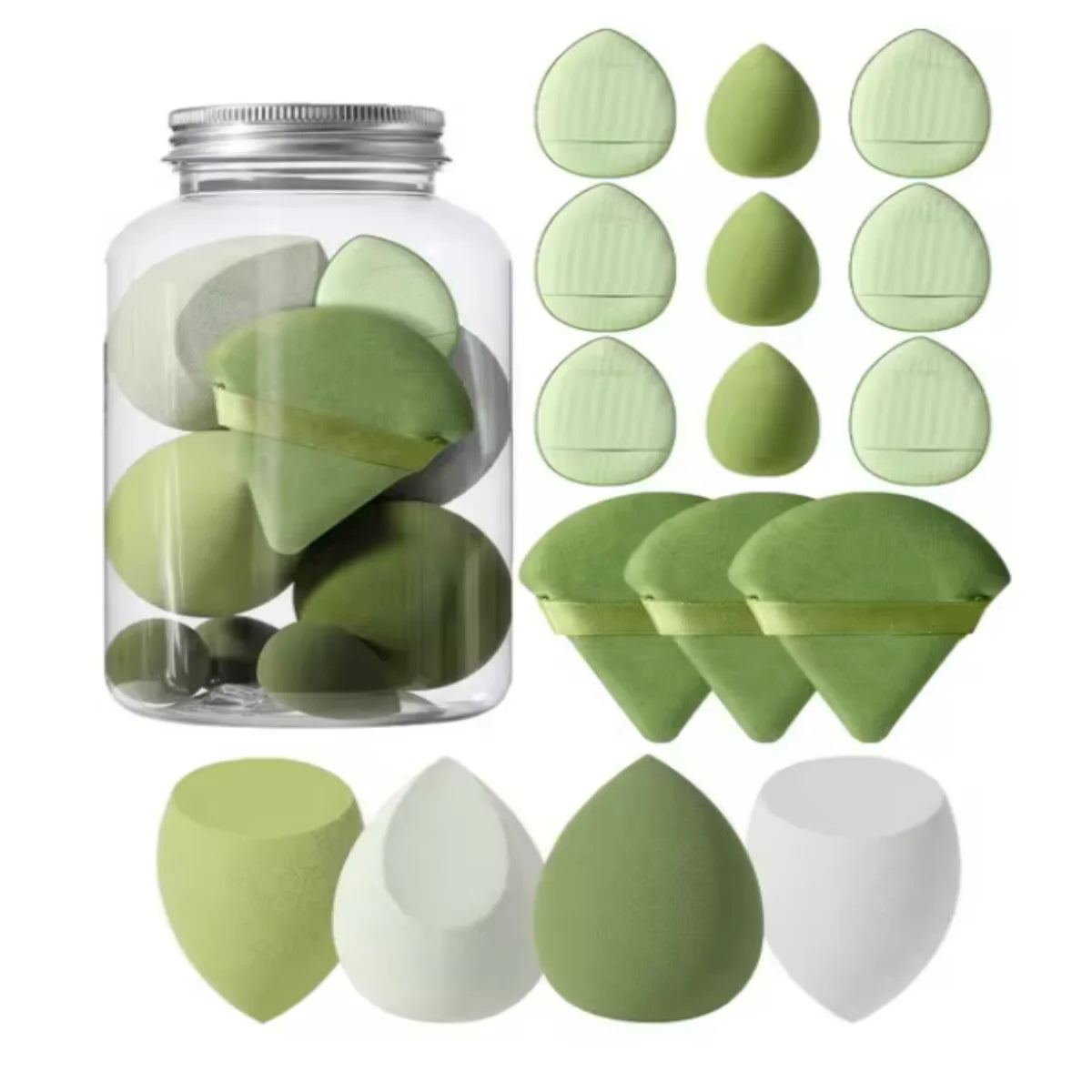 NEW Arrivals 4 Colors Set Face Make-Up Tool Set With Organizer, Large Beauty Eggs Fan Puffs Mini Beauty Eggs Thumb Puffs Make-Up Sponge Puffs Women Cosmetic Accessories