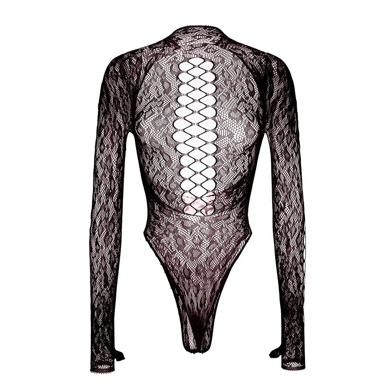 Women Long Sleeve See-Through Fishnet Cover Up Hollow Out Tassel Bodycon Beachwear Dress