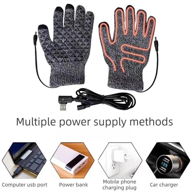Full Hand USB Heated Gloves Touchscreen Rechargeable Thermal Thickened for Skiing Motorcycle Cycling Commuting Outdoor Winter Activities