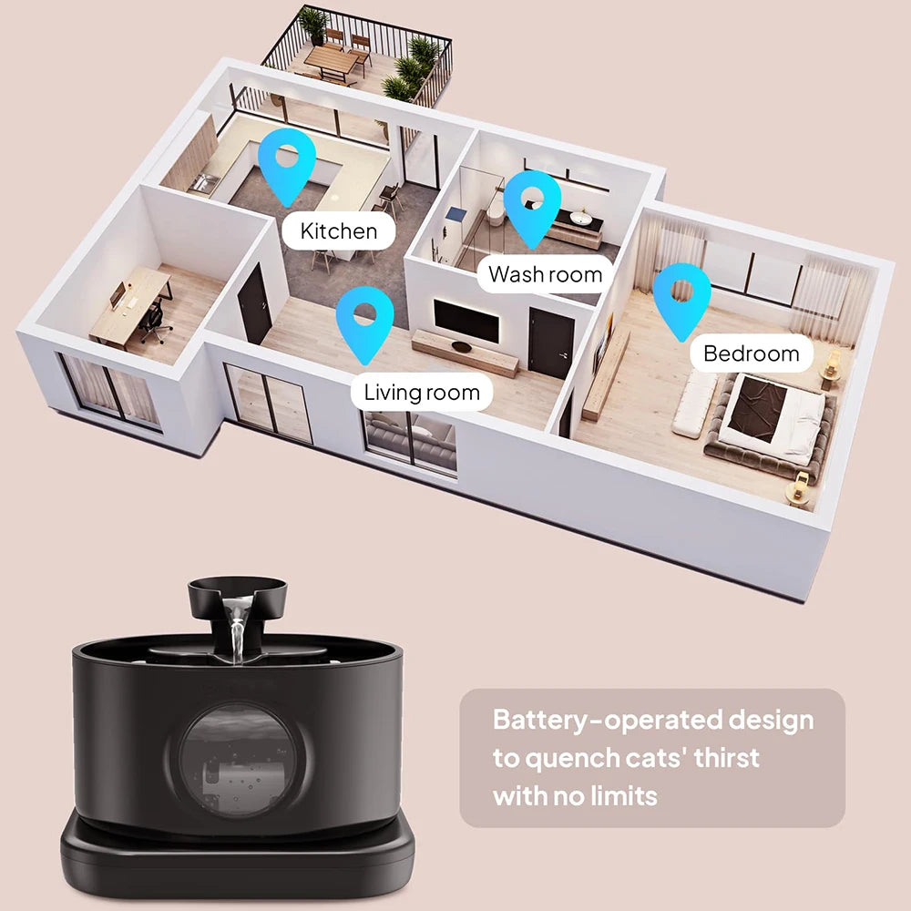 Wireless Cat Water Fountain: Automatic Battery Operated Pet Water Fountain 95oz/2.8L Rechargeable Cordless Cat Water Dispenser