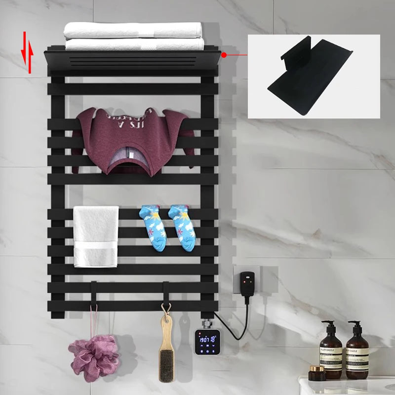 Heated Towel Warmer Rack Wall Mounted Electric Heated Towel Rail Electric Drying Racks with Timer, Home Towel Warmer Hardwired