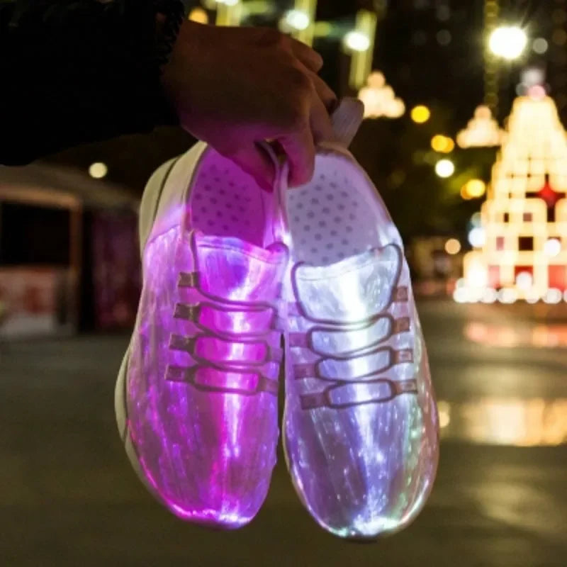 3 Colors Spring Girls Boys Rave Festival Dance Party Night Clubwear Luminous Glowing Sneakers Men Women's LED Light Shoes Flashing Adults USB Recharge Fiber Optic Shoes