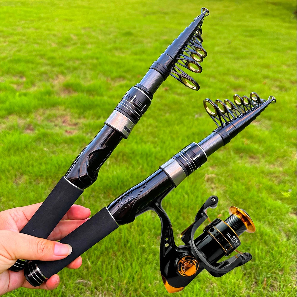 1.5/1.8/2.1/2.4M Rod + Reel 1000- 4000 Series Set Telescopic Spinning Fishing Rod 1.5-2.4M and 1000-4000 Reel Combo Portable Rod  For Seawater/Freshwater Carp Fishing Sets