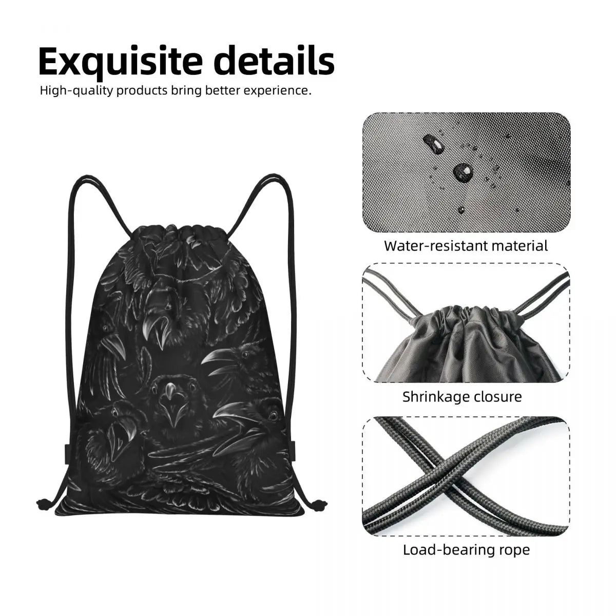 Raven Rage Halloween Gothic Crow Drawstring Backpack Bag for Women Men Halloween Witch Gothic Scary Crow Training Backpack