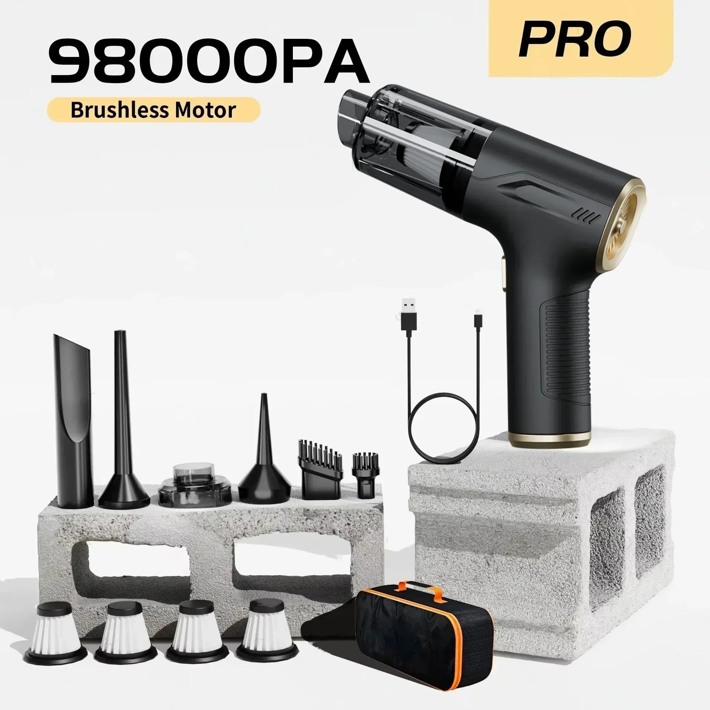 98000PA Mini Car Vacuum Cleaner Set Cordless Powerful Wireless Car Cleaner Handheld Portable Vacuum Cleaner Air Gun Car Cleaning Accessories