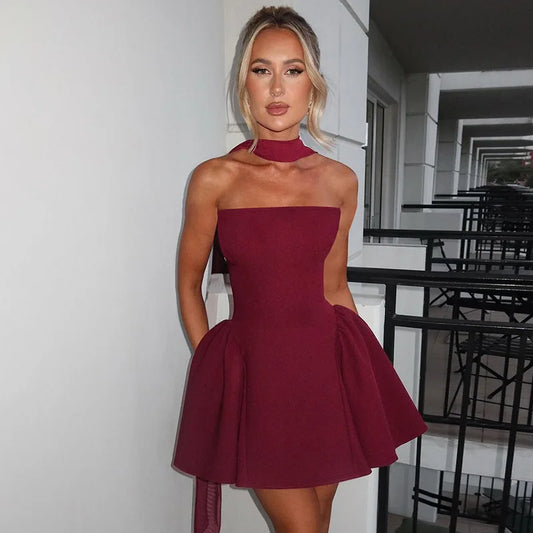NEW UK Size 5 Colors/Types Off Shoulder Backless Sexy A-line Dress Women Elegant Party Dress Strapless Bodycon Mini Summer Dress Vestidos