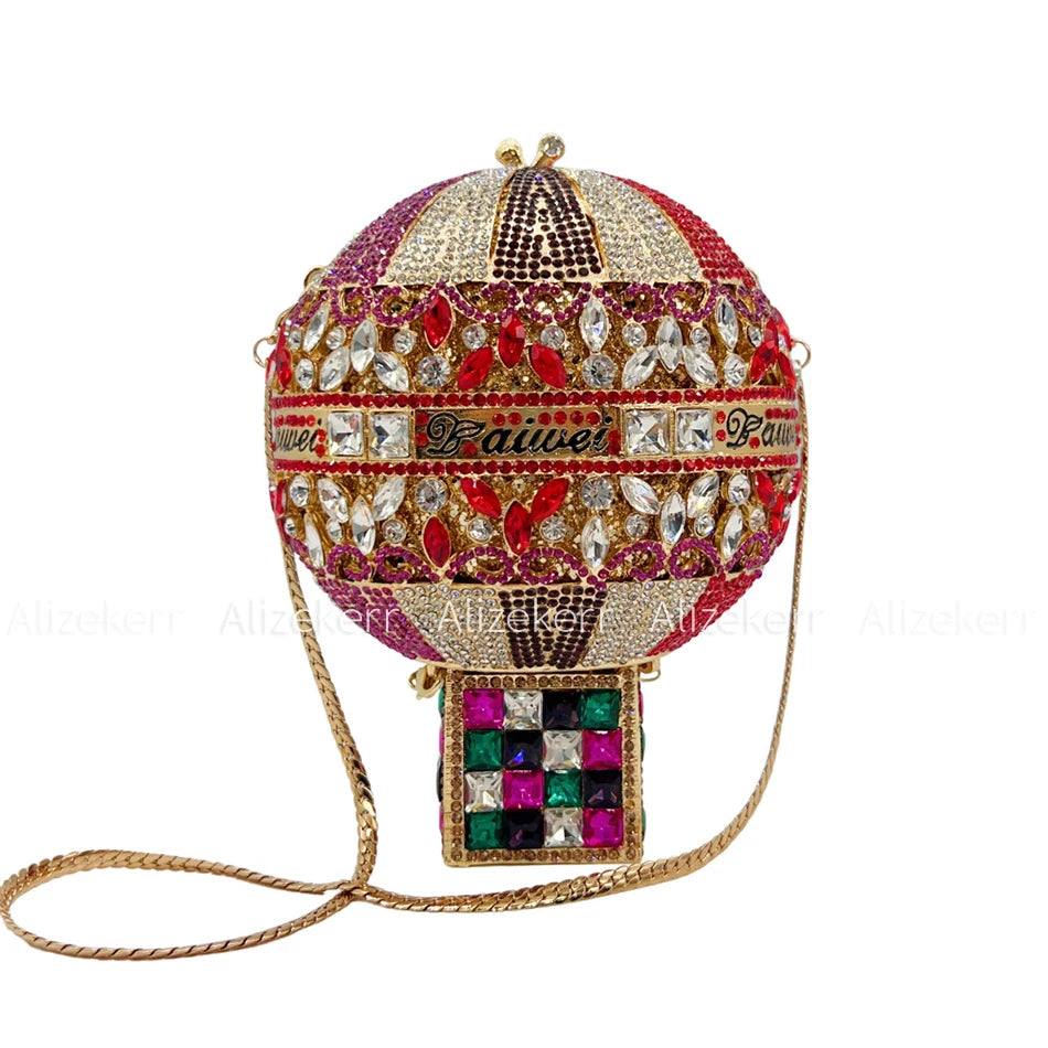 5 Colors  Hot Air Balloon Shaped Crystal Evening Wedding Party Luxury Bags Women Luxury Classy Unique Rhinestone Circular Clutch Purses Wedding Party