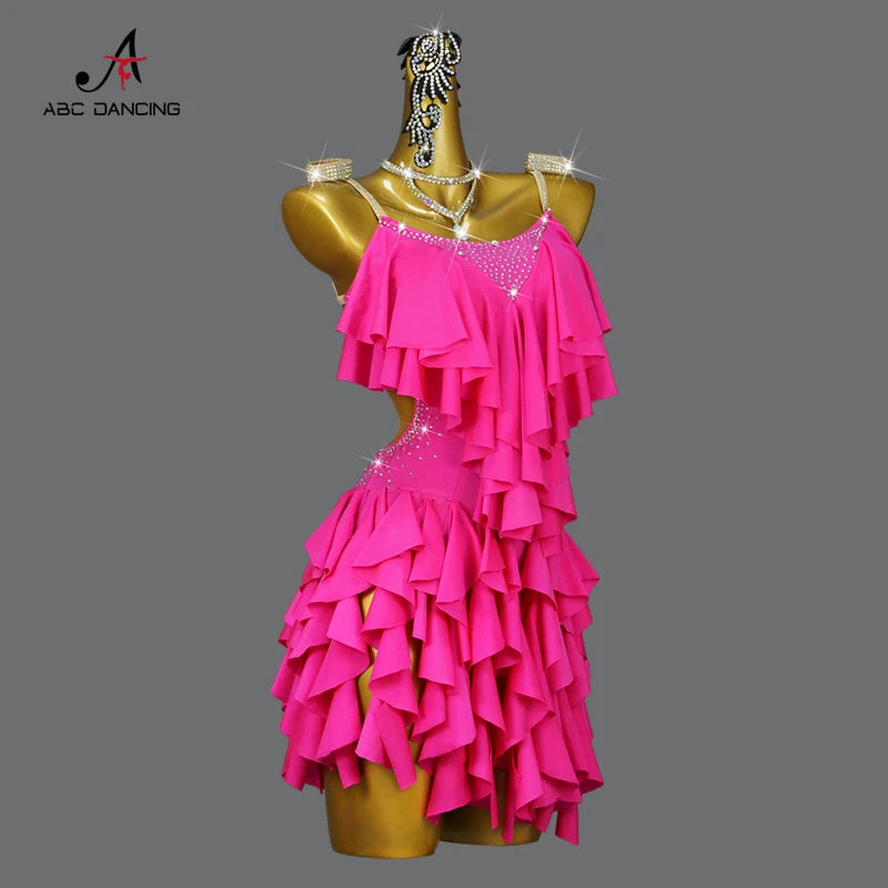 New Arrivals Adults/Kids XXS-2XL Latin Dance Dress With Jewelry Ornaments Set Ballroom Competition Dancing Costume Women's Sexy Clothing Girls Plus Size Ball Short Skirt Party Wear Line Suit Customized Ladies Dress