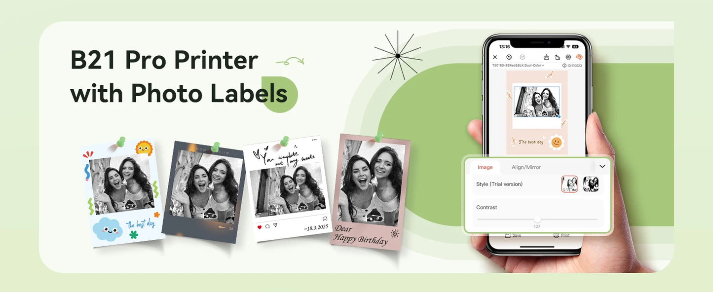 B21 PRO Mini Adhesive Label Printer Wireless Portable Thermal inkless Maker Photo Barcode Price Tag Sticker 200 300dpi