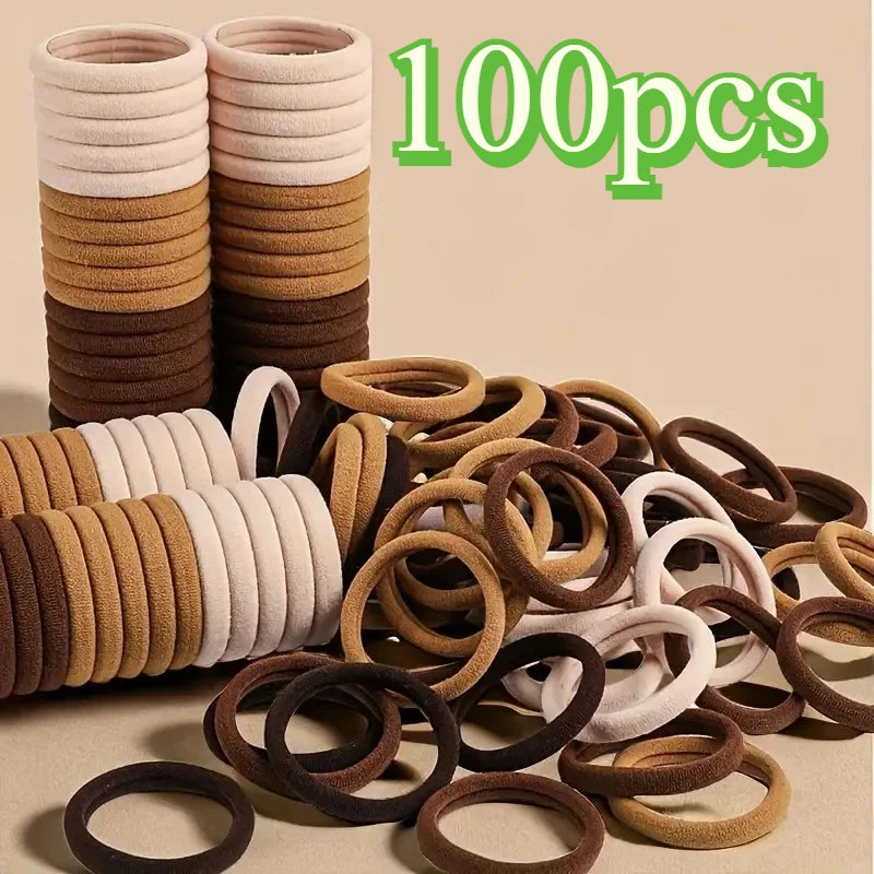 NEW Arrivals 200 PCS Set White/Coffee/Black Color Hair Bands for Women Girls Hairband High Elastic Rubber Band Hair Ties Ponytail Holder Scrunchies Accessories Women Hair Care Products