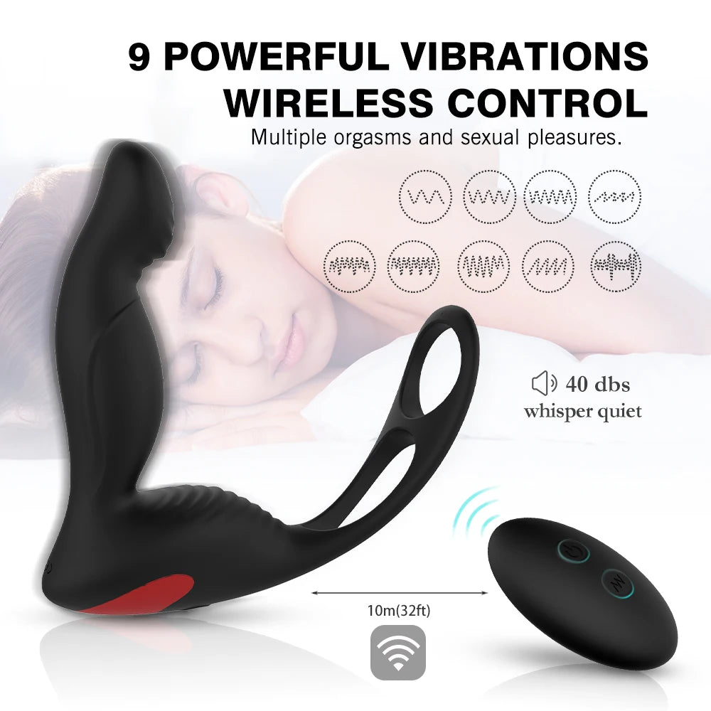 Adult Rechargeable 3-in-1 Remote Control Vibrator: 9 Speeds, Penis Ring, Ball Loop & Waterproof G-spot Stimulation for Men & Women