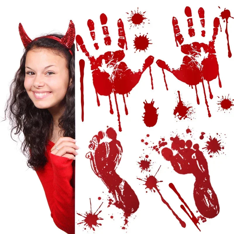 Halloween Warning Tape Bloody Handprints Signs Halloween Props Danger Warning Line New Isolation Belt Party Outdoor Garden Decor