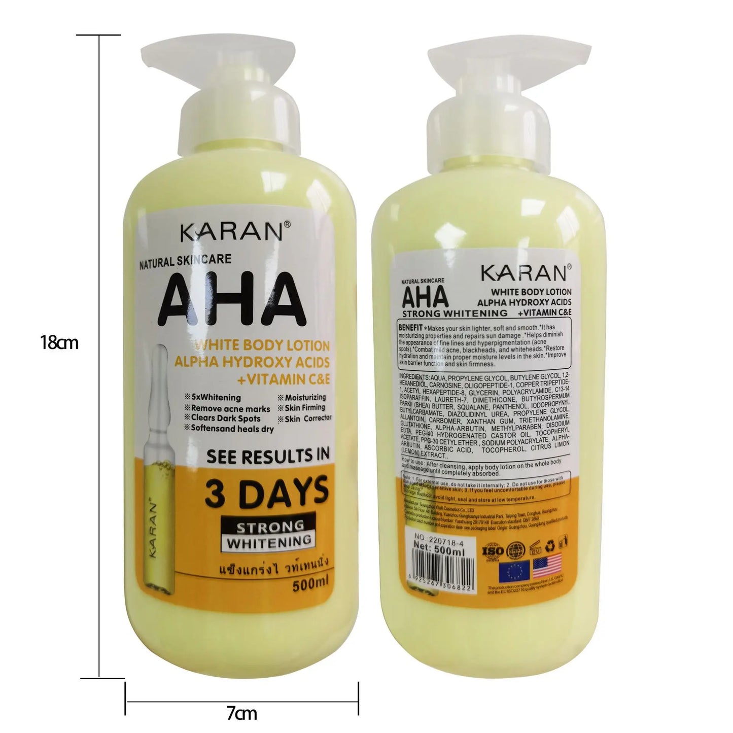 NEW 500ML Korean Whitening Body Lotion ALPHA Hydroxy Acids+Vitamin C & E See Results In 3 Days Moisturizing  Lightening Body Cream Lotion Women Men Skin Care Supplies