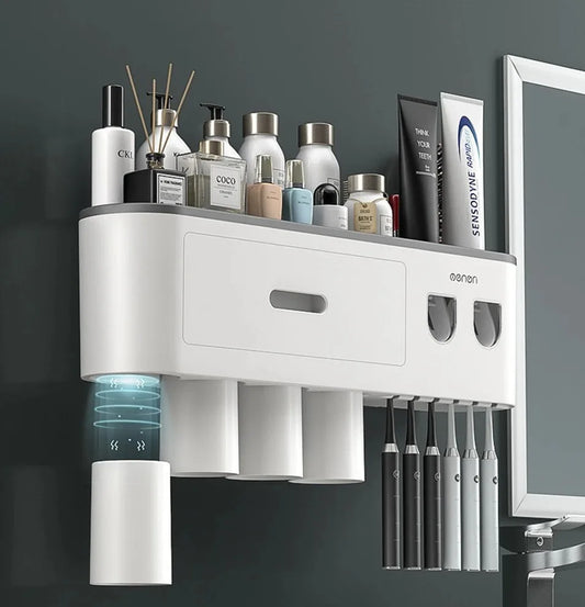 NEW 1Pcs Pink/Black/Gray Color Wash Set  Automatic Toothpaste Squeezer Cups Gargle Cup  Punch-Free Toothbrush Cup Holder Storage Rack Bathroom Products Home Accessories