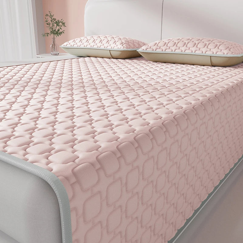 3 PCS Set New Summer Cooling Thicken Natural Latex Filling Summer Mat for Bed Cooling Feel Mattress Cover Bed Pad Pillowcase Ice Silk Bedsheet Set Home Bedding Supplies