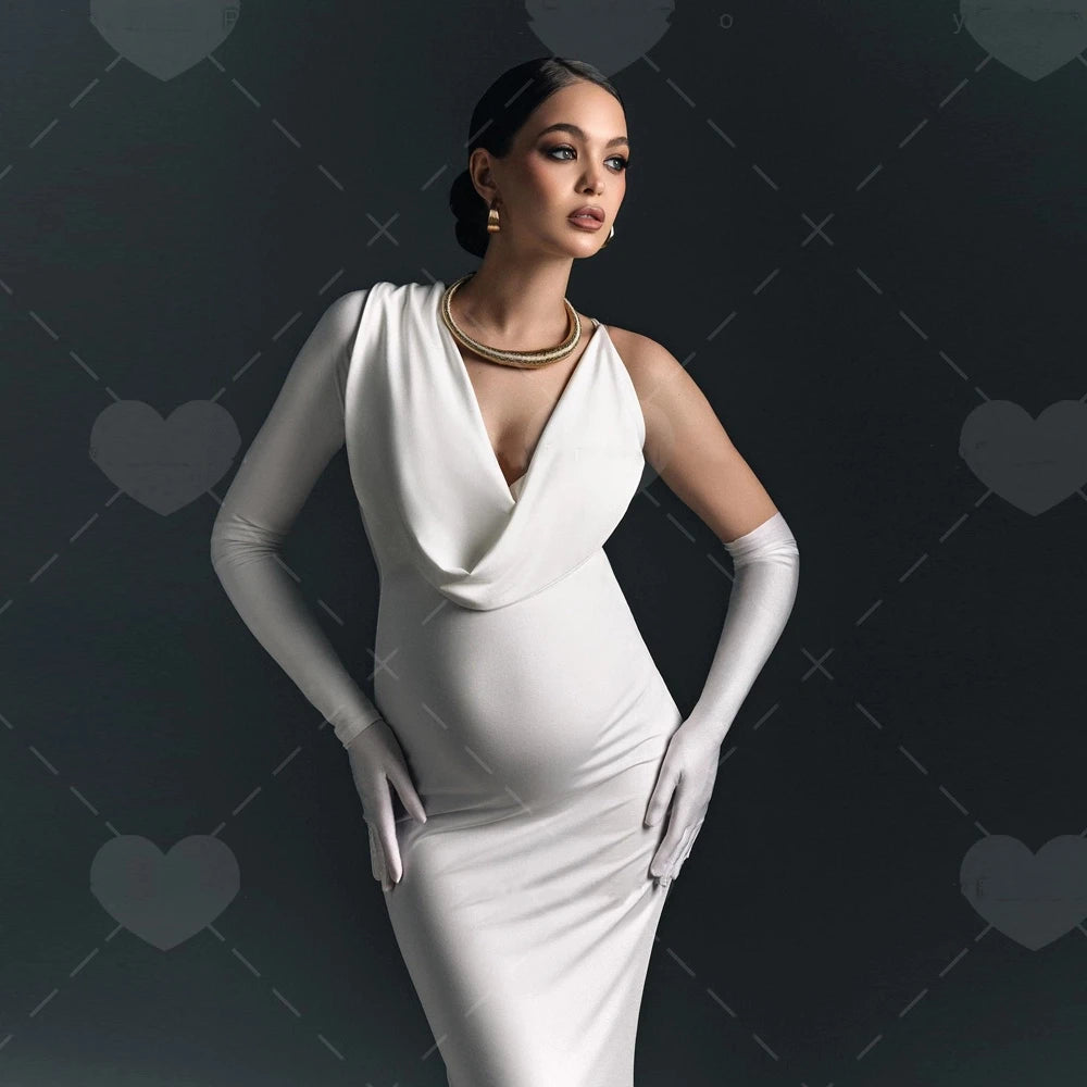White/Black Color Maternity Breast Feeding Function Dresses For Photo Shoot Solid Color One Shoulder Slim Fit Elastic Fabric Dress Party Sexy Dress For Pregnant Women