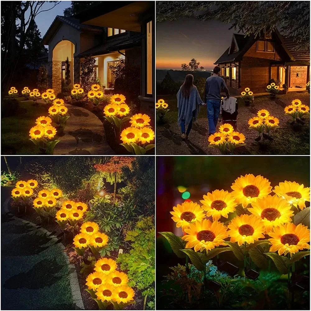 1PCS 3 Heads LED Solar Sunflowers Flower Light Home Decorative Flower Lights Garden Decoration Lawn Lamp Waterproof Landscape Flower Light