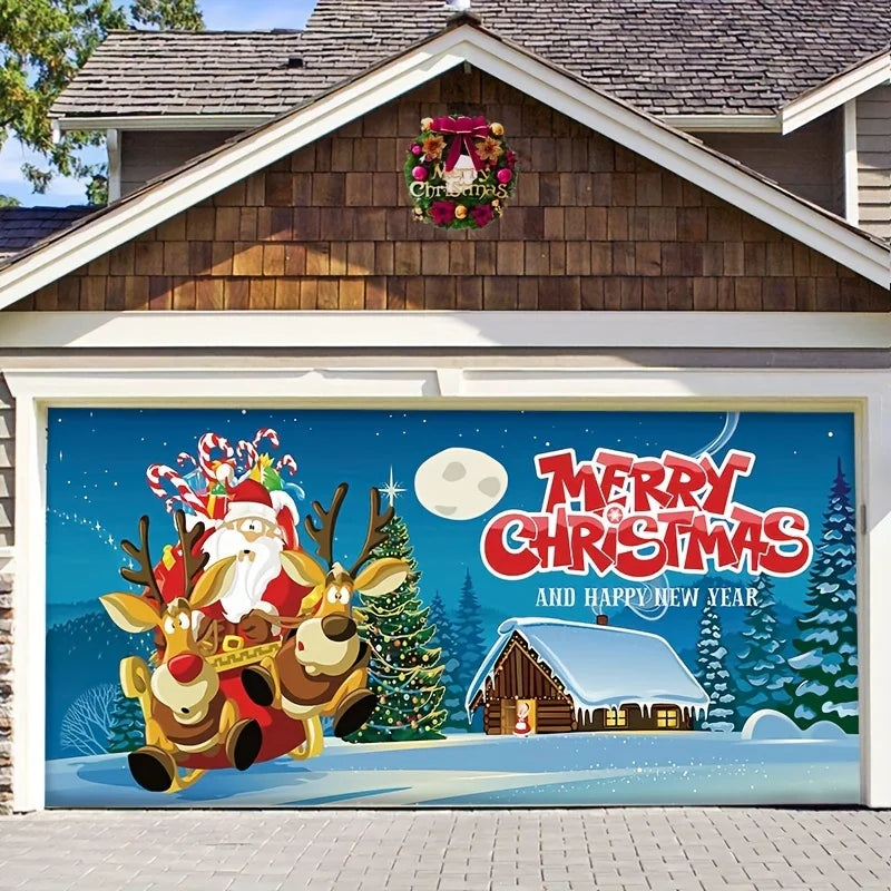 Large Size Christmas Background Cloth Outdoor Garage Door Sticker Tapestry Cloth Festive Party Decoration With Hanging Cloth