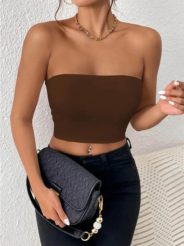 UK Size 6 Colors Sexy Bodycon Crop Tube Top, Solid Stretchy Tube Top, Casual Every Day Tops, Women's Clothing