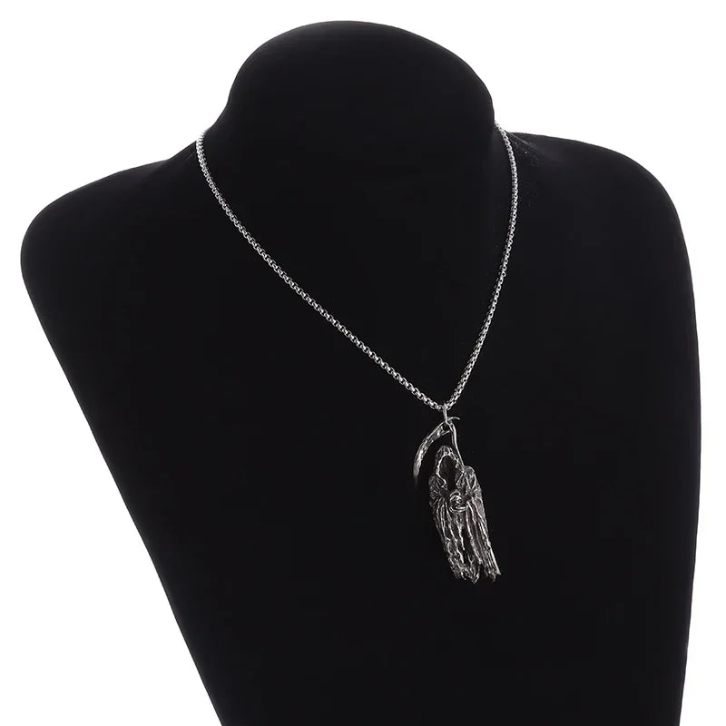 26 Types Gothic Hell\'s Grim Reaper Scythe Pendant Mystical Demon Skull Necklace Men\'s Motorcycle Punk Rock Halloween Jewelry