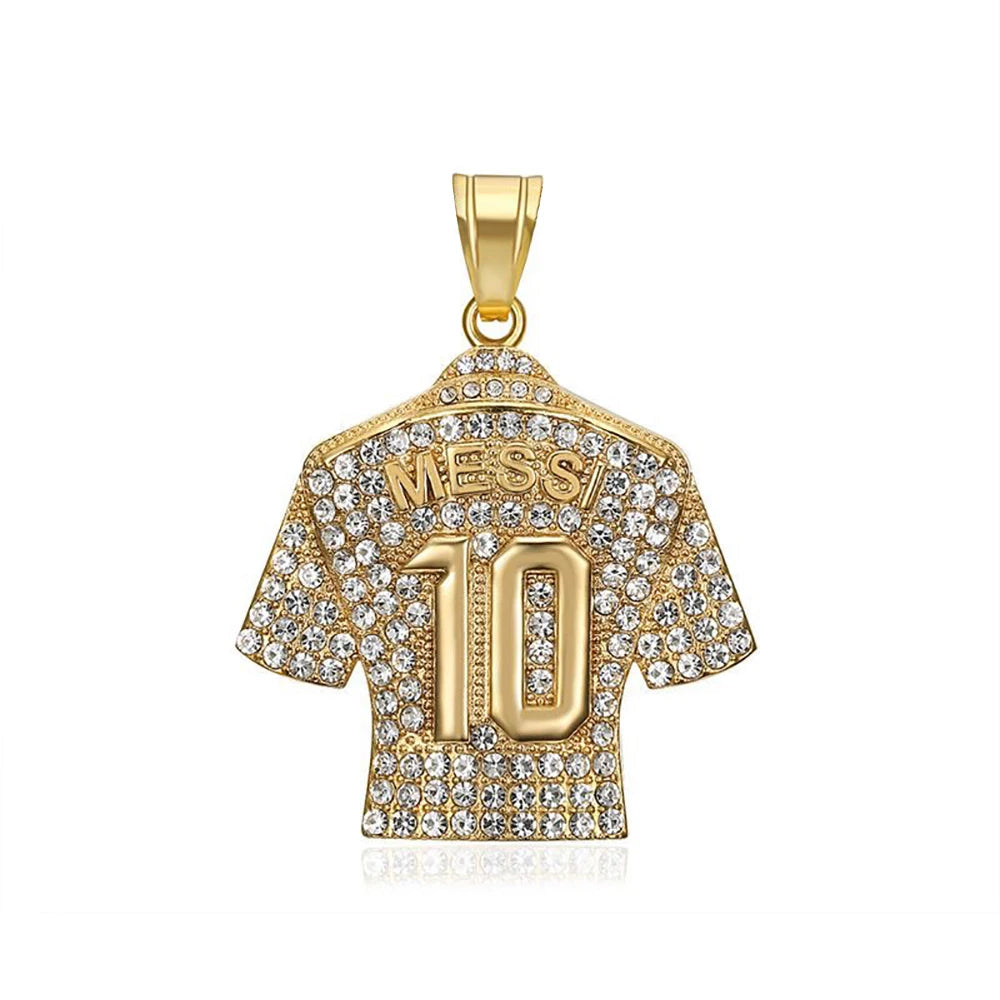 Fashion Football Jersey Messi Cristiano Ronaldo Neymar Mbappé Harland Rhinestone Necklaces + 60cm Gold Chain Men Stainless Steel Soccer Fans Hip Hop Jewelry Accessories