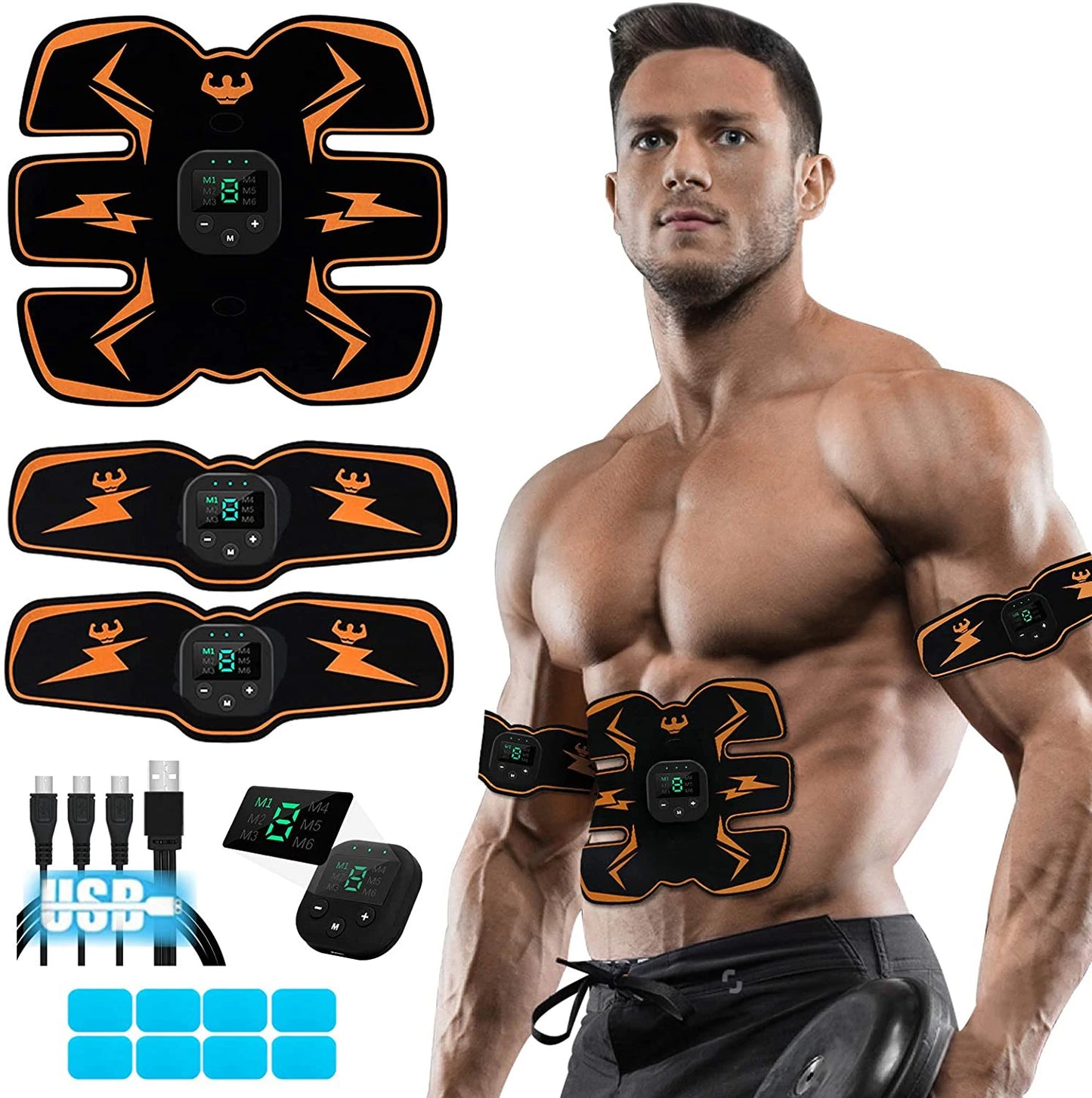 Smart EMS Wireless Muscle Stimulator Full Set Fitness Trainer Abdominal Training Electric Weight Loss Stickers Body Slimming Massager Sports Accessories Women Men Health Care Supplies
