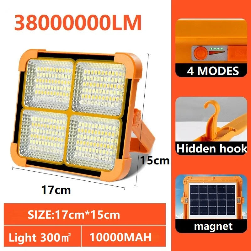 Solar Work Light Outdoor LED Solar Light 38000000LM Powerful External Solar Lamp Spotlights Emergency Camping Lawn Night Beach Party Light Hanging Lamp