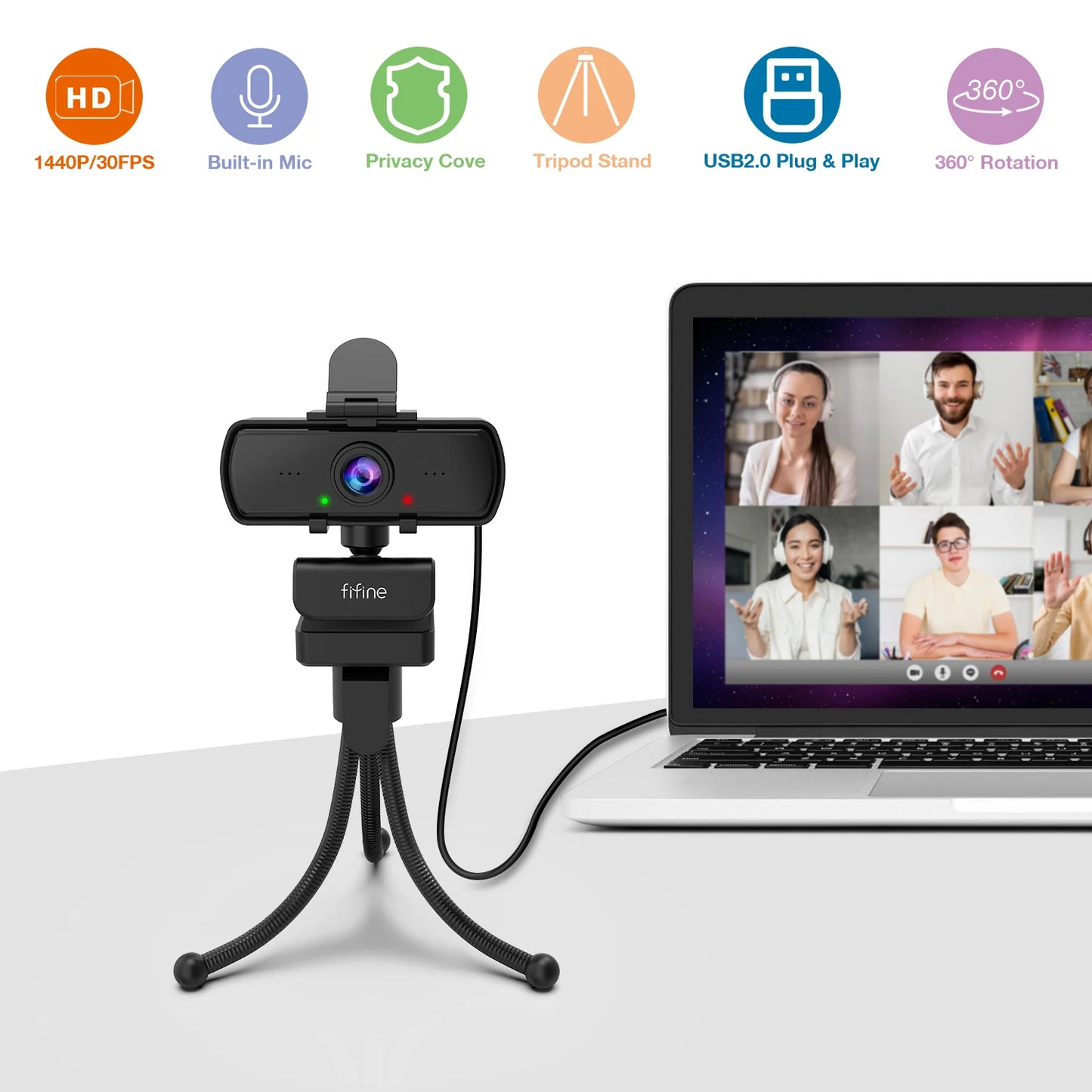 1440p Full HD PC Webcam with Microphone, Tripod, for USB Desktop & Laptop,Live Streaming Webcam for Video Calling-K420