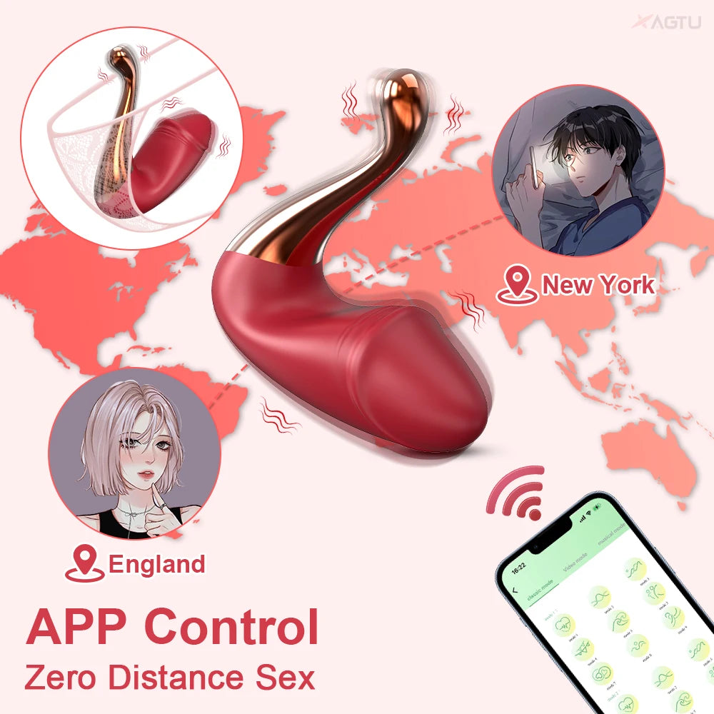 Bluetooth APP Control Dildo Vibrator for Women Panties 2 in1 Clitoris Stimulator G Spot Massager Fast Orgasm Sex Toys for Adults