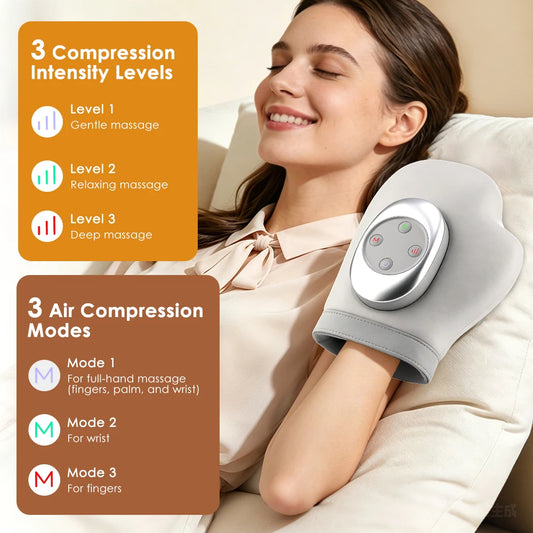 3-5 Modes Touch Screen 360° Air Pressure Hand Massager 5 Levels 3 Modes Airbag Shiatsu Kneading Palm Wrist Fingers Acupoint Hot Compress Type C Charging Port Hand Pain Relief Massager Relaxation Device