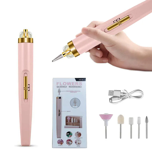 Mini USB Electric Nail Grinder Drill 5 In 1 Nail Polishing Machine Nail File With Light Portable Mini Electric Manicure Art
