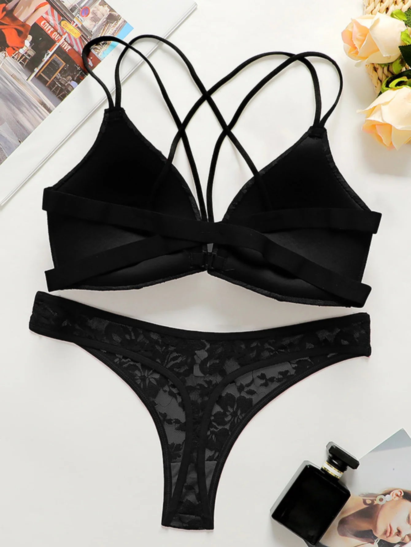 Sexy Lace Beautiful Back Underwear Set Front Buckle Comfortable Women's Underwear Bra Panties Set Ladies Underwear Supplies Female Sexy Luxury Lingerie Fashion Clothing Products