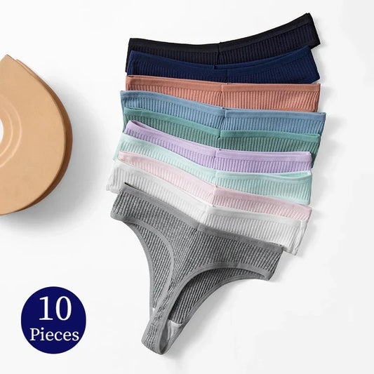 NEW Arrivals 10PCS/Set Sexy Women's Underwear G-Strings Cotton Striped Sports Panties Thongs Lingerie Comfortable Soft Ladies Underwear Sets