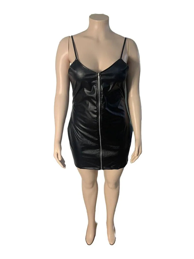 NEW Arrivals XL-5XL Plus Size High Quality Dresses Woman Girls Leather Bodycon Night Clubwear Dress PU Sling Sexy Short Dress Evening Outwear Outfits Female Ladies Luxury Fashion Clothing Supplies
