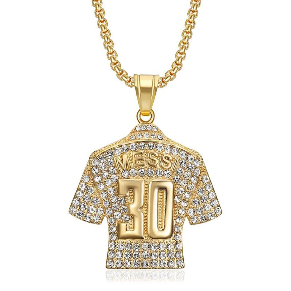 Fashion Football Jersey Messi Cristiano Ronaldo Neymar Mbappé Harland Rhinestone Necklaces + 60cm Gold Chain Men Stainless Steel Soccer Fans Hip Hop Jewelry Accessories