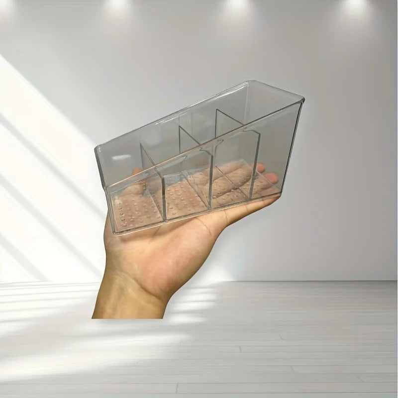 NEW Arrivals Clear Plastic Mobile Phones TV Remote Control Holder and Desk Organizer with 4 Compartments for Home and Office Use