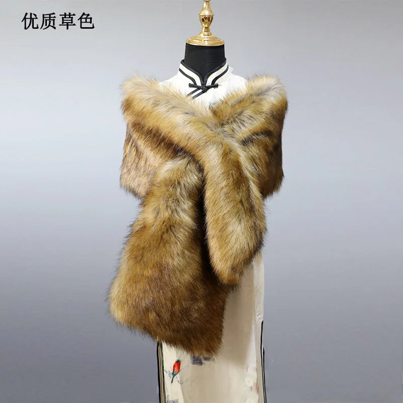 NEW Arrivals 32 Colors 160*22cm Women Luxury Warm Faux Fox Fur Shawl Winter Ladies Plush Scarf Wraps Cloak Coat Wedding Long Cape Scarves Girls Ladies Luxury Fashion Clothing Products