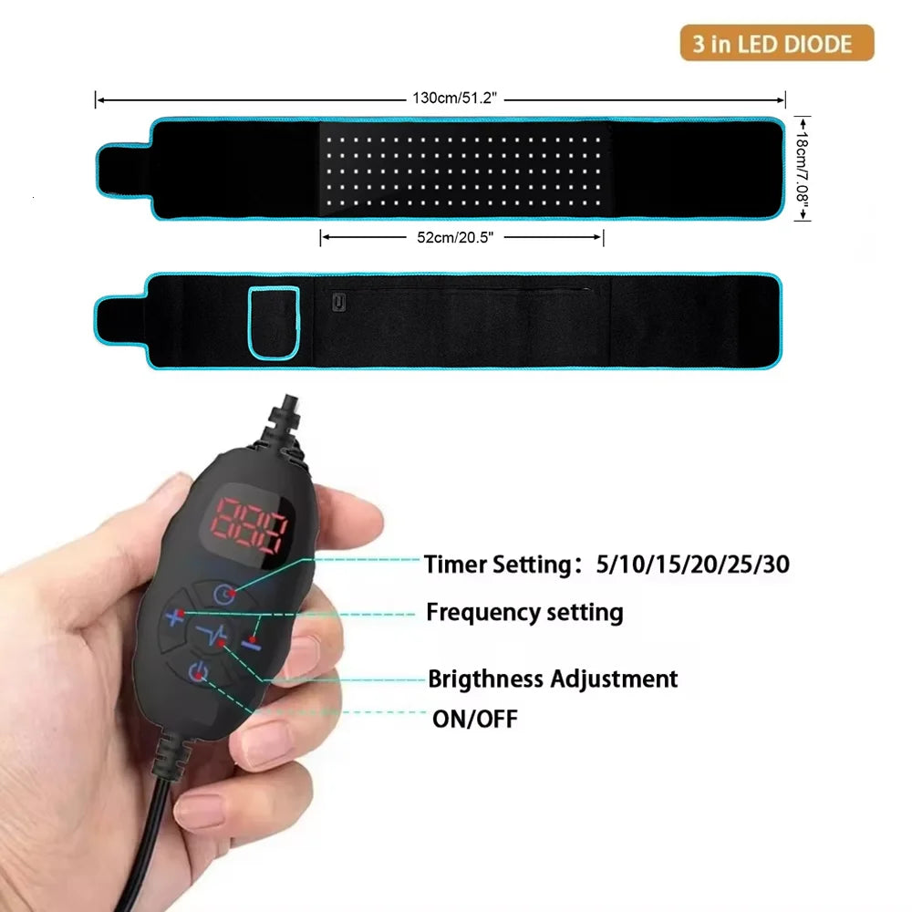 Red ＆Infrared LED Light Therapy Belt 850nm 660nm Back Pain Relief Wrap Burn Fat Wrap Slimming Machine Waist Heat Pad Full Body Massager