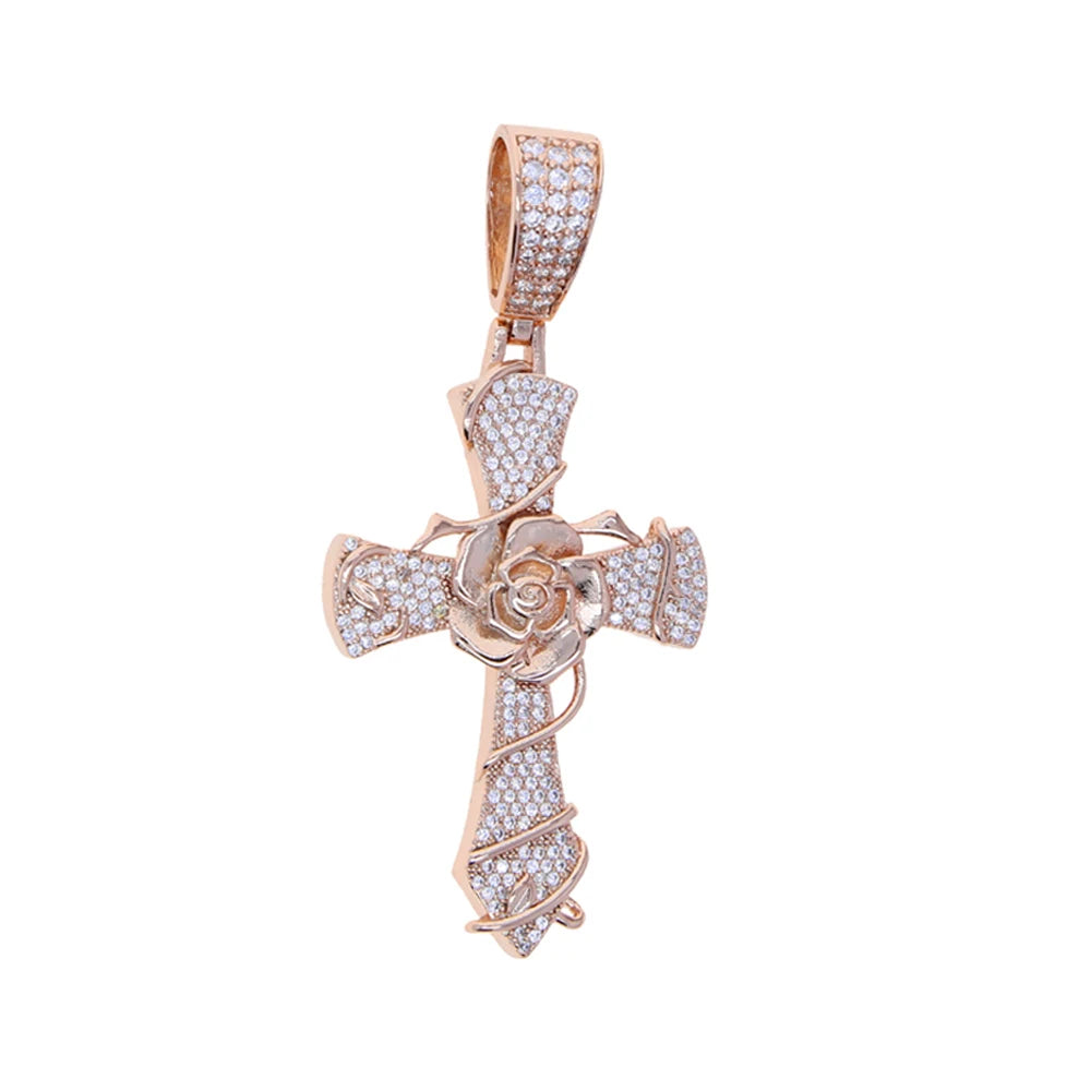 New Iced Out Cross Pendant Necklace For Women Men Bling Prong Setting Cubic Zirconia Cross Charm Luxury Hip Hop Fashion Jewelry Accessories.