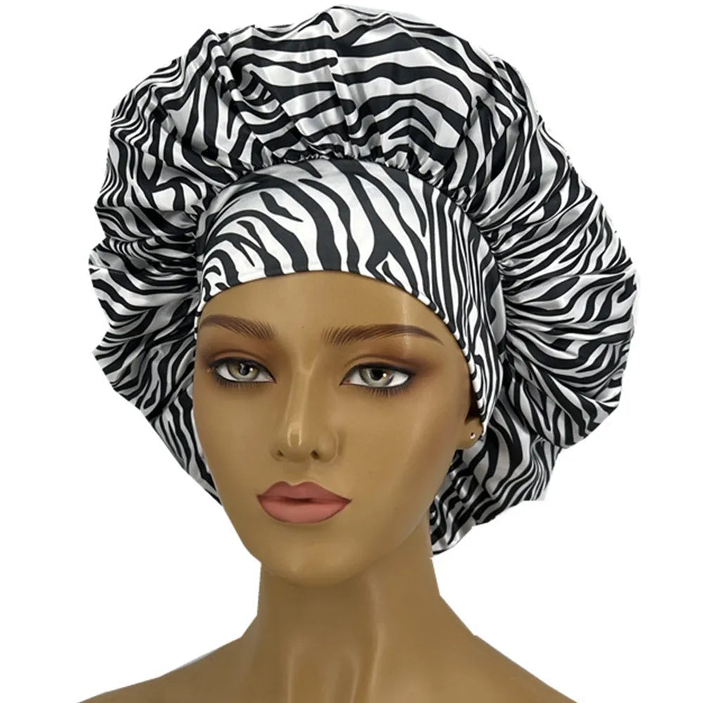 3 Color Leopard Zebra Bonnet for Women - Soft, Curl-Enhancing Sleep Cap with Wide Elastic Band, Unscented, Ideal for Dry & Textured Hai