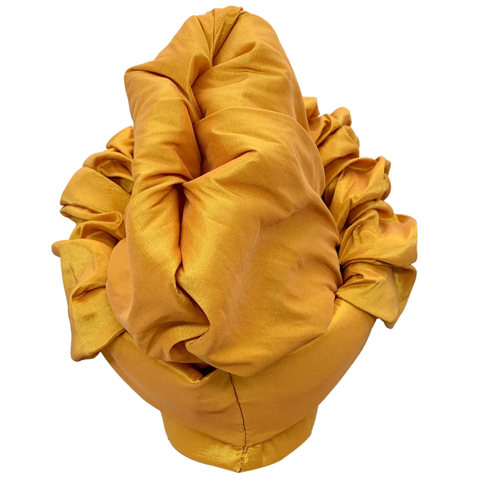 New Ruffled Turban Cap for Women African Raw Silk Autogele Headtie Nigeria Wedding Gele Party Head Wraps Lady Headpiece