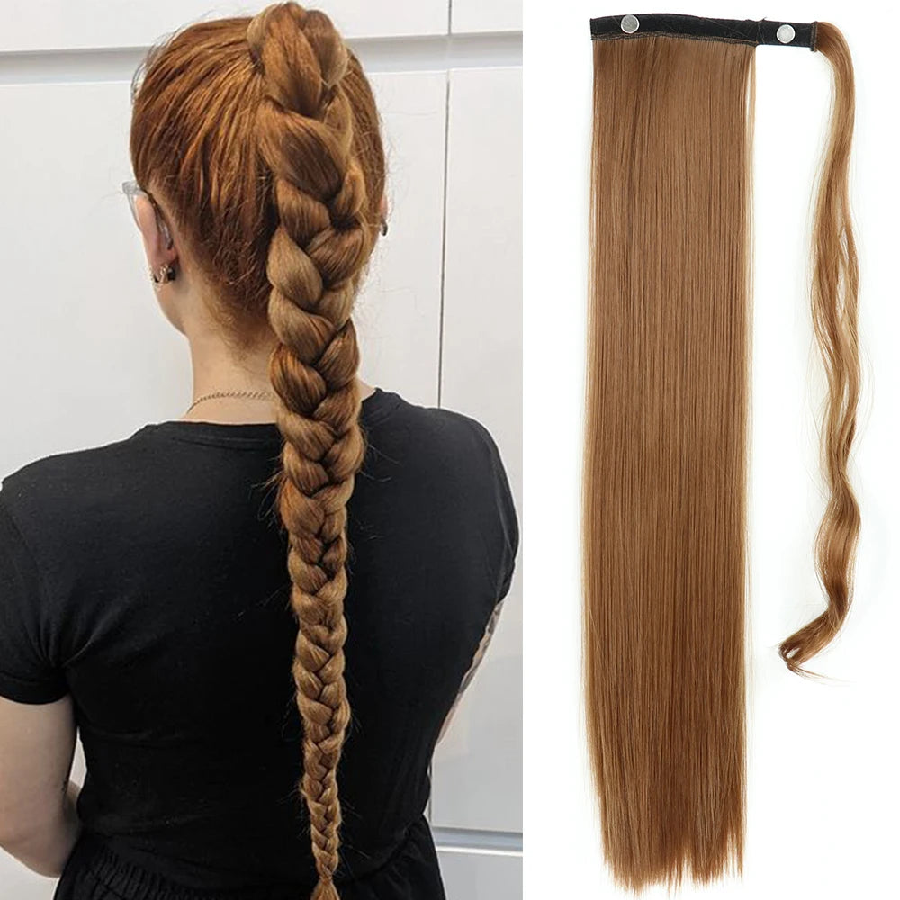 NEW  Synthetic Long Straight Wrap Around Clip In Ponytail Hair Extension Can Be Permed Heat Resistant Pony Tail Fake Hair