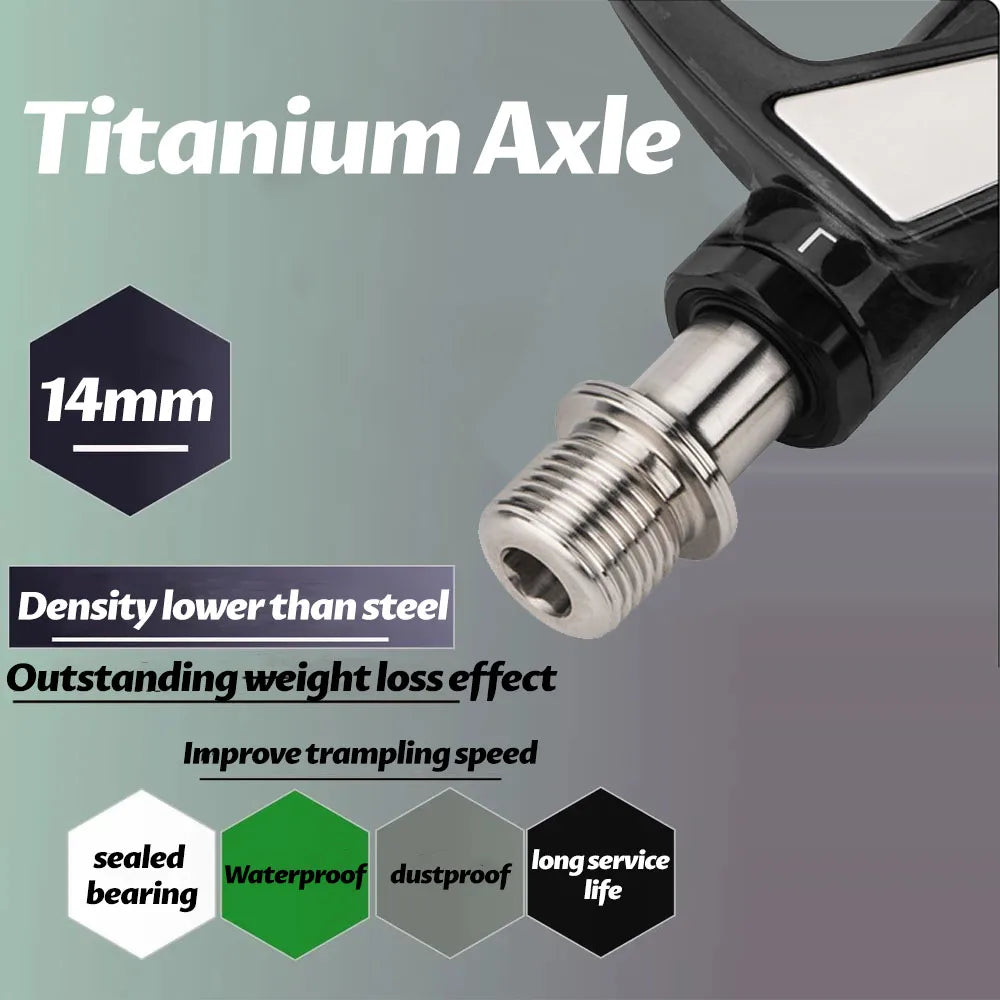 NEW Titanium/Steel Shaft Carbon Road Bike Professional Pedals Titanium Axle Pedal Ultralight Clipless Racing Bike Clit Pedal For Shimano Speed Pedals Lock Clips Bicycle Accessories Sports Supplies