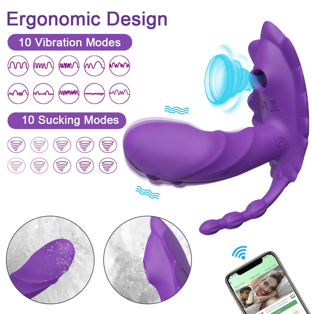 Sucking Clitoris Vibrator Women 3 In 1 Telescopic Wireless Control Clit Sucker 12 Speeds Female Wearable G-Spot Anal Stimulator