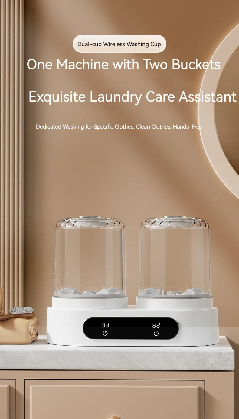 Double Cup Washing Machine for Underwear and Socks, Babies Clothes, Mini Laundry Cup, No Installation Needed, Small and Portable Home Indoor Outdoor Travel Camping Washing Machine