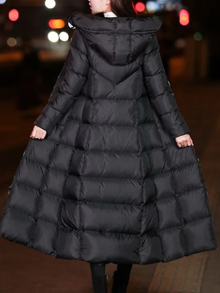 M-4XL Winter Black Jacket Women Black Long Puffer Elegant Coat 2023 Vintage Streetwear Thicken Warm Slim Lady Clothes Casual Parkas Coats
