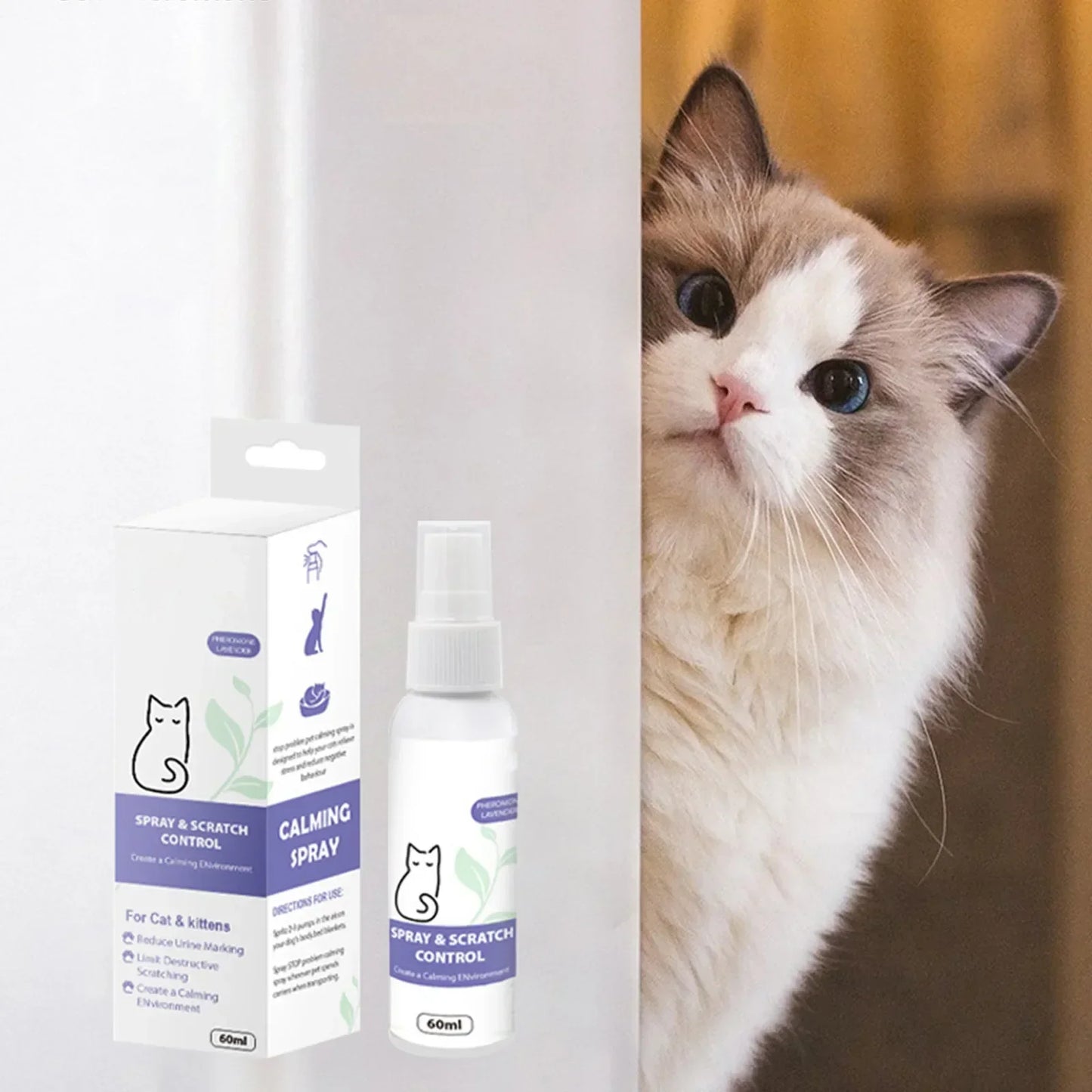 60ml Cat Calming Spray Kitten Pet Pheromone Collar Cats Comforting Soothing Anti Detangling Training Calm Down Deter For Pet