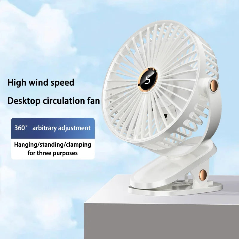 8000mAh Clip-On Whirlwind Fan 5 Speed Quiet Rechargeable Desktop Portable Air Circulator Wireless Fan With LED Light For Home Office Desktop Outdoor Camping Cooling Accessories
